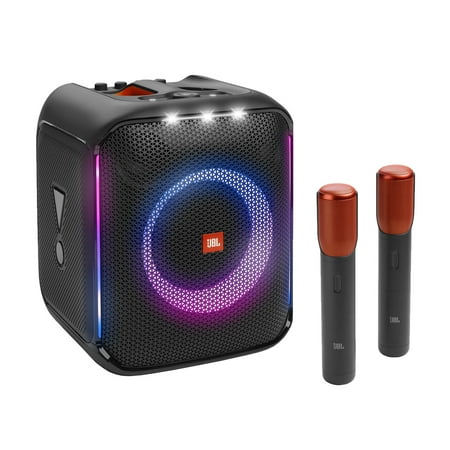JBL PartyBox Encore - Portable party speaker with 100W powerful sound, built-in dynamic light show, included digital wireless mics, and splash proof design. - Black