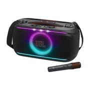 JBL PartyBox On-The-Go 2 - Portable party speaker with one wireless digital mic, handle and a shoulder strap, Dynamic lightshow, Up to 15 hours playtime, Splash proof & Auracast Black