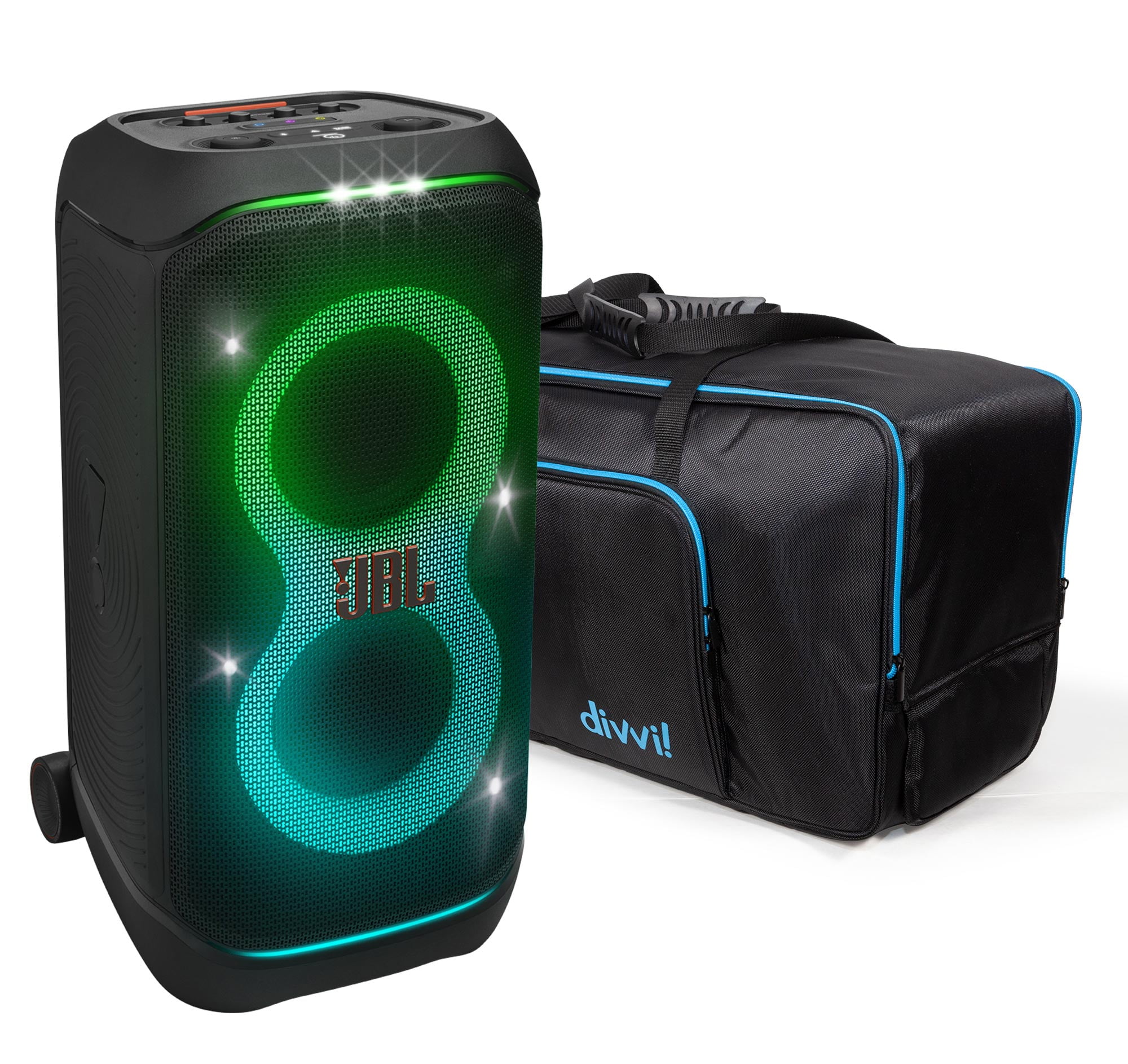 JBL PartyBox Stage 320 Portable Bluetooth Speaker Bundle with divvi! Bag