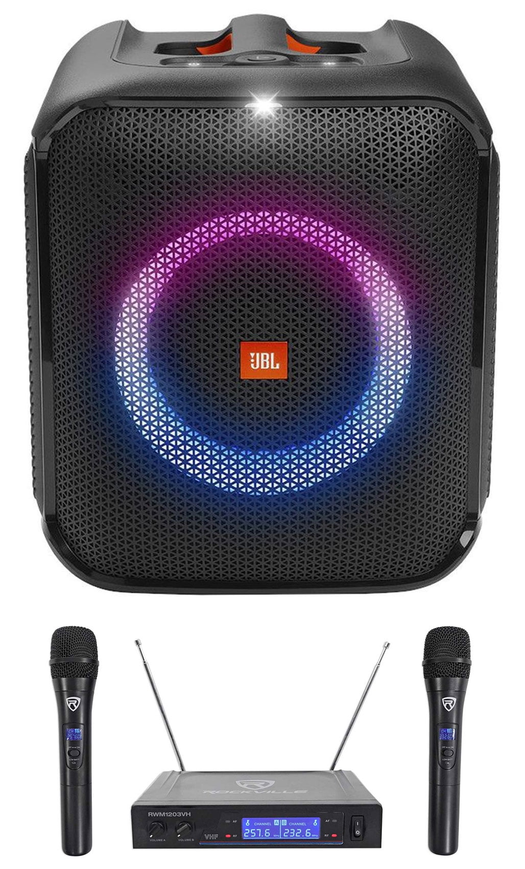 JBL Partybox Encore Essential Portable Compact Party Speaker w LED+Wireless  Mics