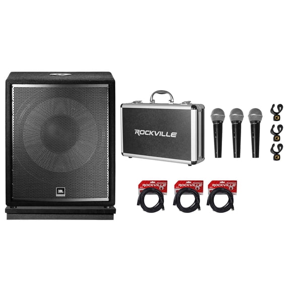 JBL Pro JRX218S 1400 Watt 18" Passive Subwoofer DJ PA Sub+3) Mics+Acoustic Riser