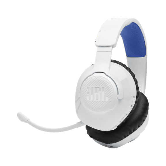 JBL Quantum 360P Over-Ear console gaming headset with detachable boom mic, White / Blue