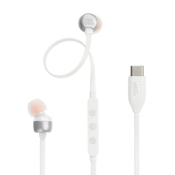 JBL Tune 310C USB - In-ear headphones with Hi-Res Audio support and JBL Pure Bass Sound, USB-C connectivity, 3-button remote with microphone and EQ presets control - White