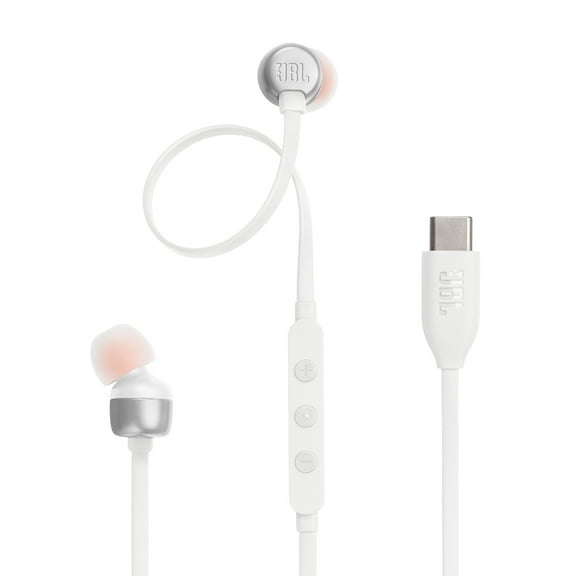 JBL Tune 310C USB - In-ear headphones with Hi-Res Audio support and JBL Pure Bass Sound, USB-C connectivity, 3-button remote with microphone and EQ presets control - White