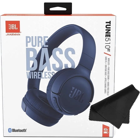 JBL Tune 510BT Wireless Bluetooth On-Ear Headphones with Mic & Pure Bass Stereo Sound - Blue - Voice Assistant - With Cleaning Cloth - Sold without manufacturer warranty