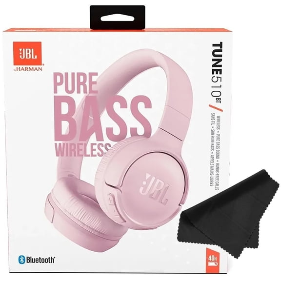 JBL Tune 510BT Wireless Bluetooth On-Ear Headphones with Mic & Pure Bass Stereo Sound - Pink - Voice Assistant - With Cleaning Cloth - Sold without manufacturer warranty