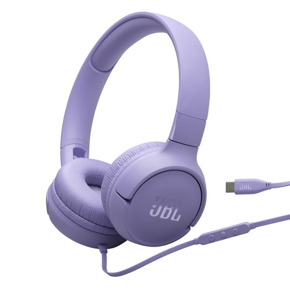 JBL Tune 520C - USB-C Wired on-ear headphones with Hi-Res Audio support, JBL Pure Bass Sound, comfort fit, USB-C connectivity, 3-button remote with microphone and EQ presets control (Purple)