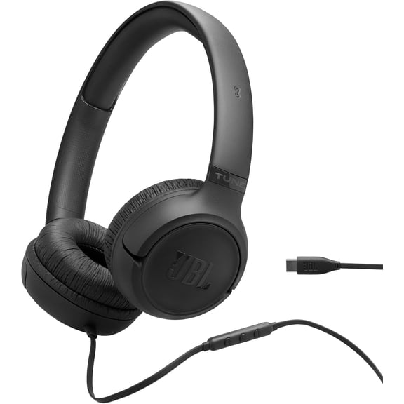 JBL Tune 530C - Hi-res USB-C Wired on-Ear Headphones and JBL Pure Bass Sound, Wide Compatibility, 3-Button Remote with Microphone, Easy EQ presets & Tangle-Free Flat Cable (Black)