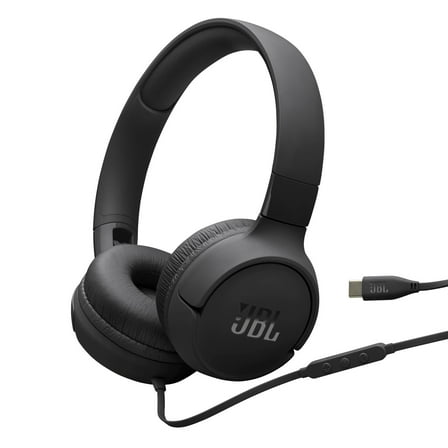 JBL Tune 520C - USB-C Wired on-ear headphones with Hi-Res Audio support, JBL Pure Bass Sound, comfort fit, USB-C connectivity, 3-button remote with microphone and EQ presets control (Black)