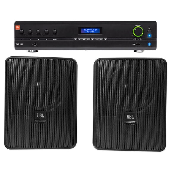JBL VMA1120 Commercial/Restaurant 120W 70v Amplifier+(2) JBL Black Wall Speakers