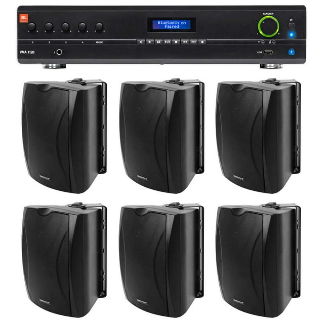 JBL VMA1120 Commercial/Restaurant 70v Mixer/Amplifier+(6) 6.5" Wall Speakers