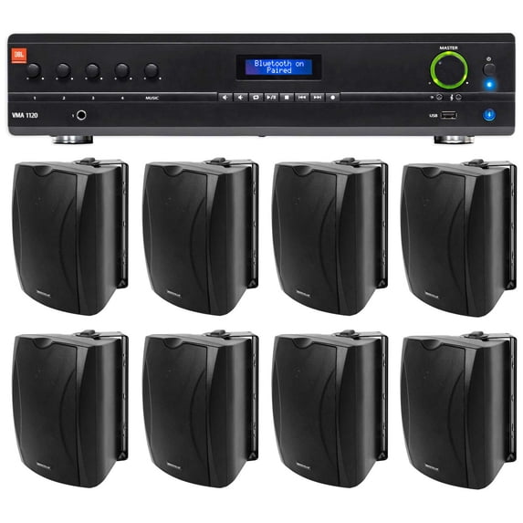 JBL VMA1120 Commercial/Restaurant 70v Mixer/Amplifier+(8) 6.5" Wall Speakers