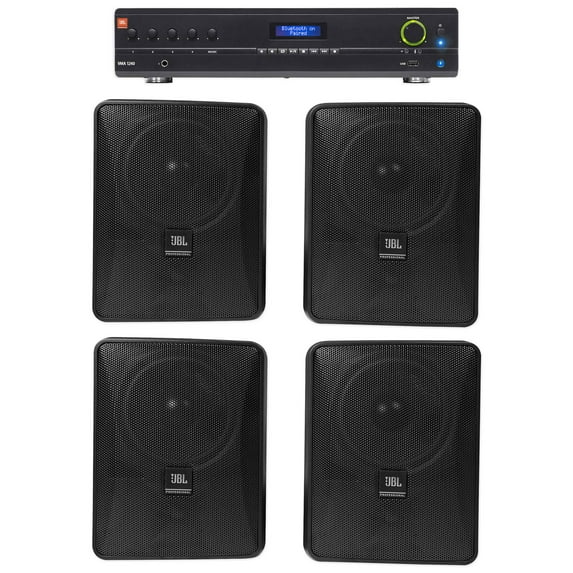 JBL VMA1240 Commercial/Restaurant 240W 70v Amplifier+(4) JBL Black Wall Speakers