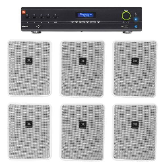 JBL VMA1240 Commercial/Restaurant 240W 70v Amplifier+(6) JBL 5.25" Wall Speakers