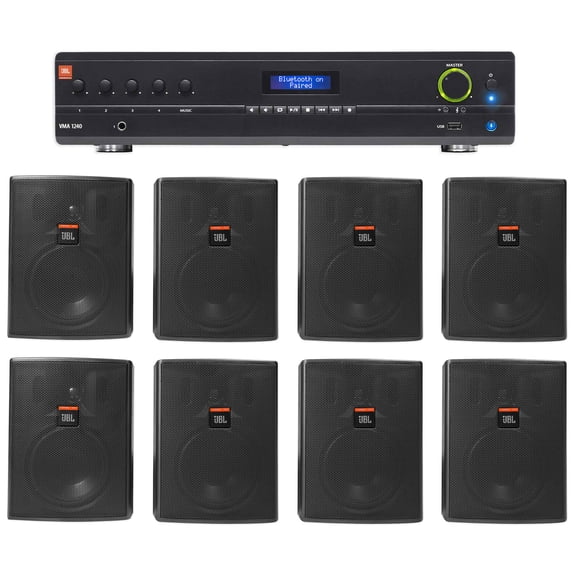 JBL VMA1240 Commercial/Restaurant 240W 70v Amplifier+(8) Indoor/Outdoor Speakers