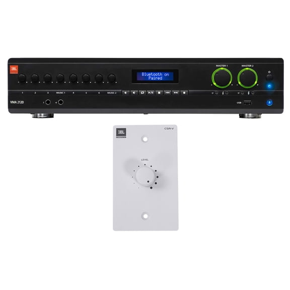 JBL VMA2120 2-Channel/Restaurant 120W Bluetooth Amplifier+White Wall Controller