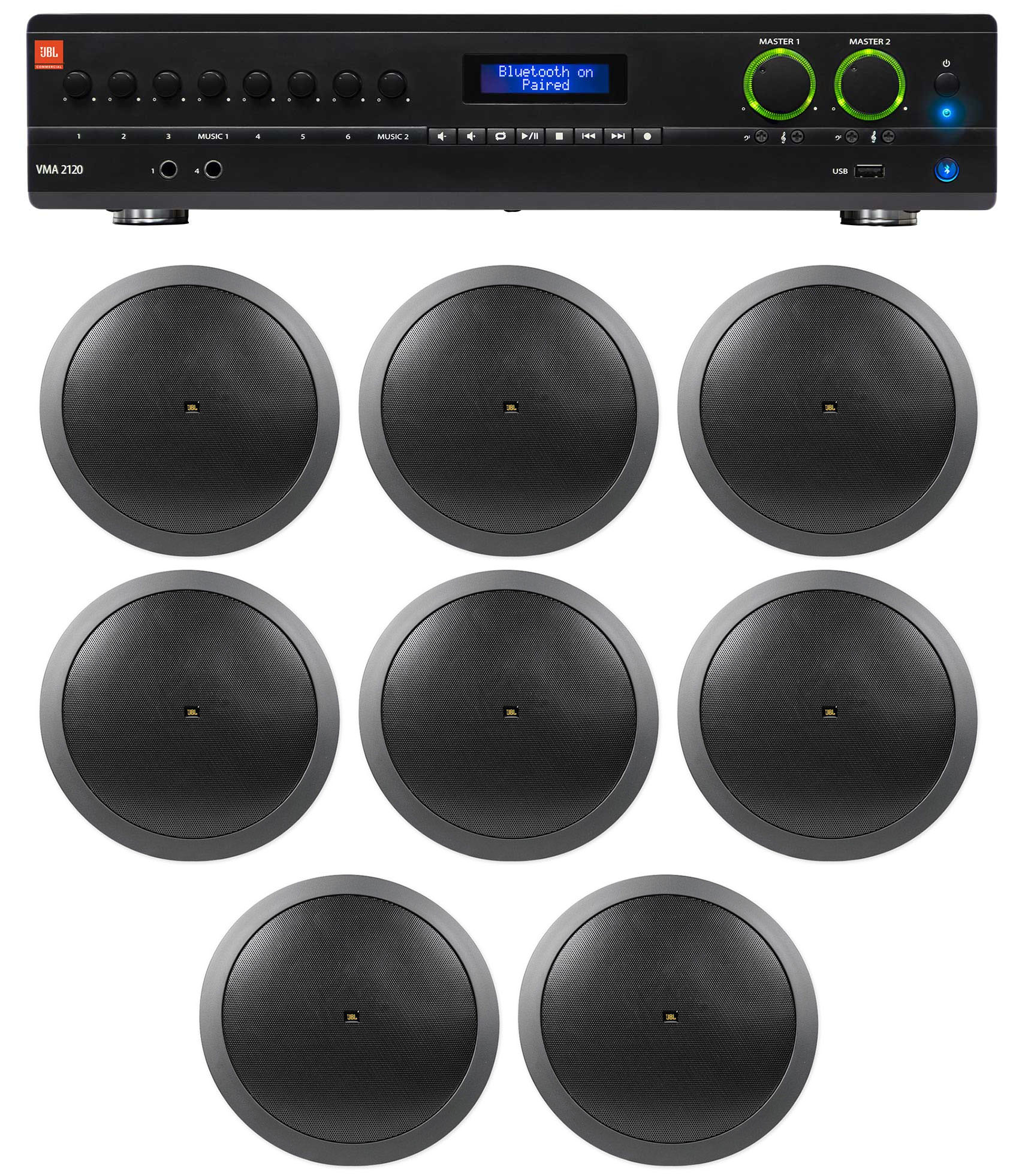 JBL VMA2120 2-Channel/Restaurant 2-Channel Amplifier+(8) JBL Black 6.5" Speakers - image 1 of 10