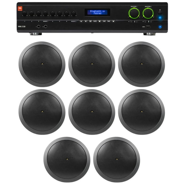 JBL VMA2120 2-Channel/Restaurant 2-Channel Amplifier+(8) JBL Black 6.5" Speakers