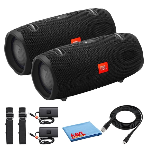 JBL Xtreme 2 Portable Bluetooth Speaker, Waterproof IPX7, 15H Battery, Powerful Sound, Black 2-Speaker Bundle (International Model)