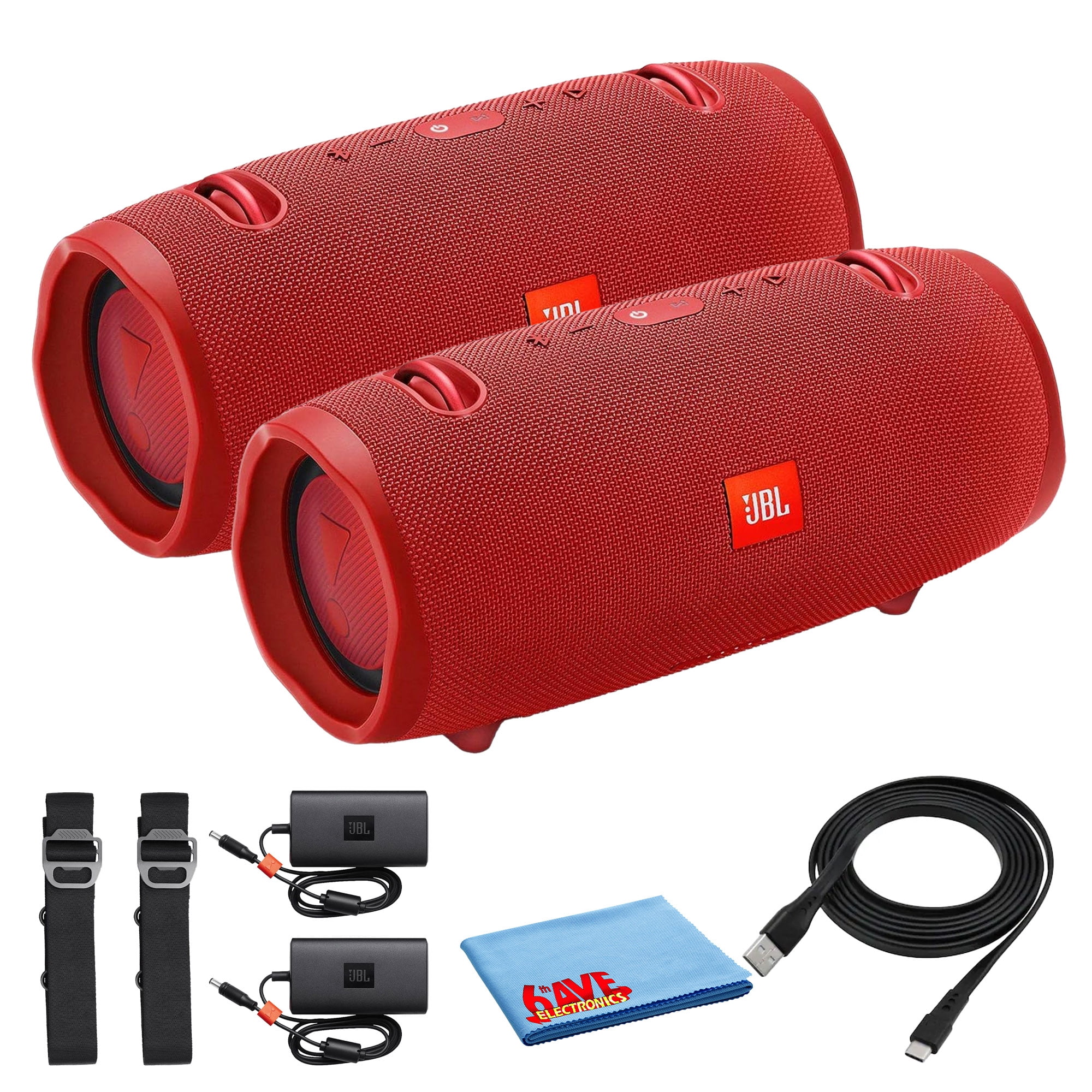 JBL Xtreme 2 Portable Bluetooth Speaker, Waterproof IPX7, 15H Battery, Powerful Sound, Red 2-Speaker Bundle (International Model)