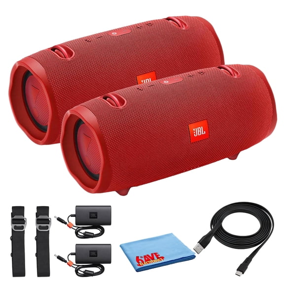 JBL Xtreme 2 Portable Bluetooth Speaker, Waterproof IPX7, 15H Battery, Powerful Sound, Red 2-Speaker Bundle (International Model)