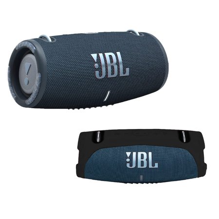 JBL Xtreme 3 - Portable Bluetooth Speaker Bundle with Silicone Carrying Sleeve Cover (Blue w/Black Sleeve)