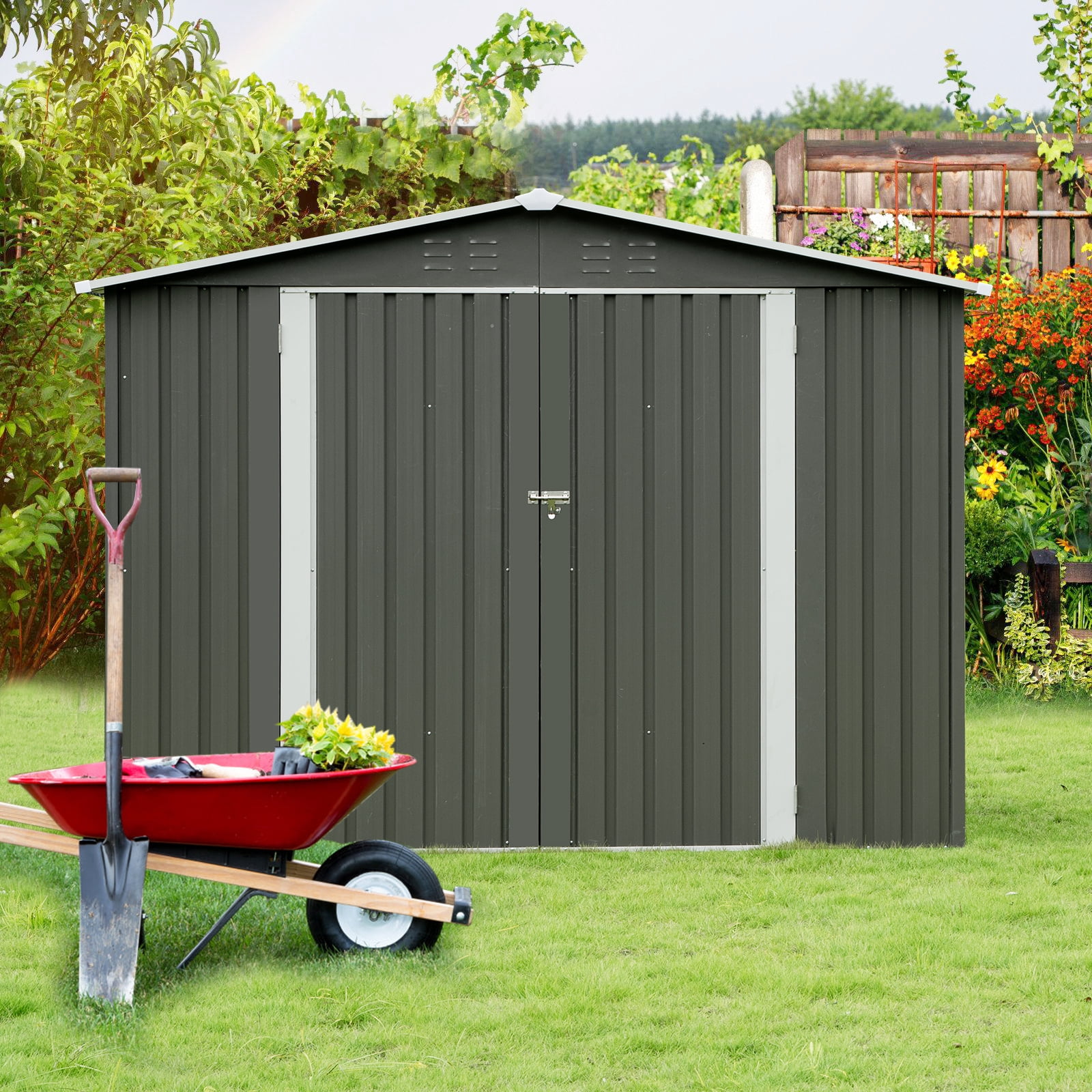 JBLCC 8 x 6ft Outdoor Storage Shed Galvanized Metal Shed with Air Vent ...