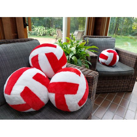 JBSportsPlush Plush Volleyball Pillow, Oversized 13" Diameter, Bright Red