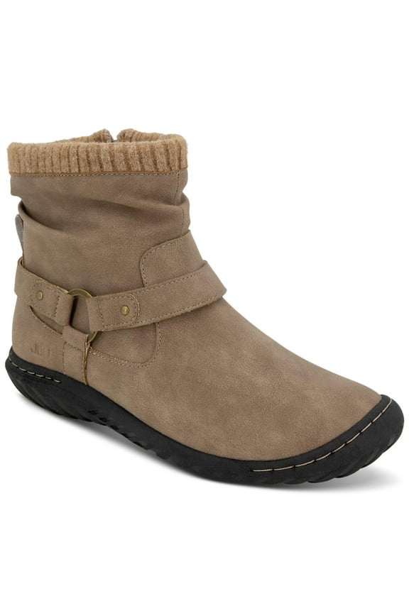 BY JAMBU Womens Taupe Beige Knit-Cuff Slouchy Ring Hardware Harness-Strap Cold Weather Water Resistant Cushioned Westwood Round Toe Zip-Up Booties 8.5 M