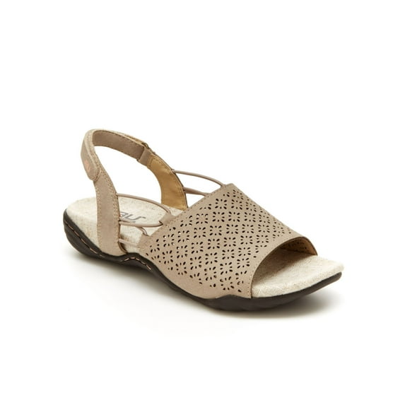 JBU Womens Beige Perforated All Terra Traction Adjustable Strap Cushioned Pixie Vegan Round Toe Sandals 6 M