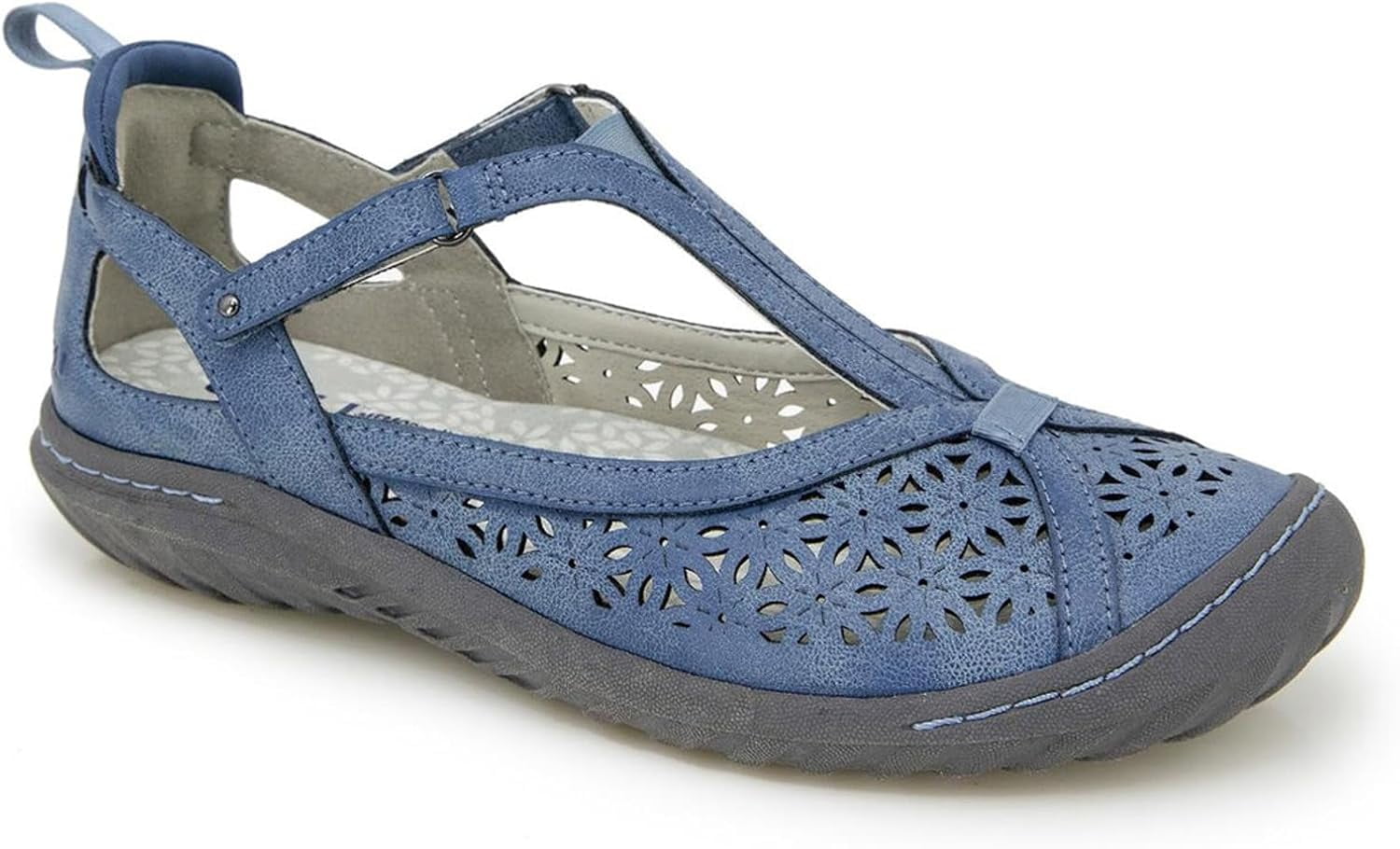 JBU by Jambu Women's Daffodil Comfort Casual Classic Mary Jane T-Strap Flats Fashion Shoes, Denim, 8.5 Wide