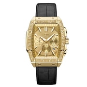 JBW Echelon Mens Diamond Chronograph Gold Tone Black Leather Strap Watch J6379E