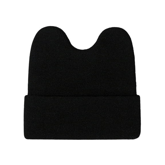 JBXKXYW Beanie Hat For Men Women Cute Rabbit Ears Woolen Hat Solid Warm Outdoor Knitted Hat For Women Girls (Black,One Size)