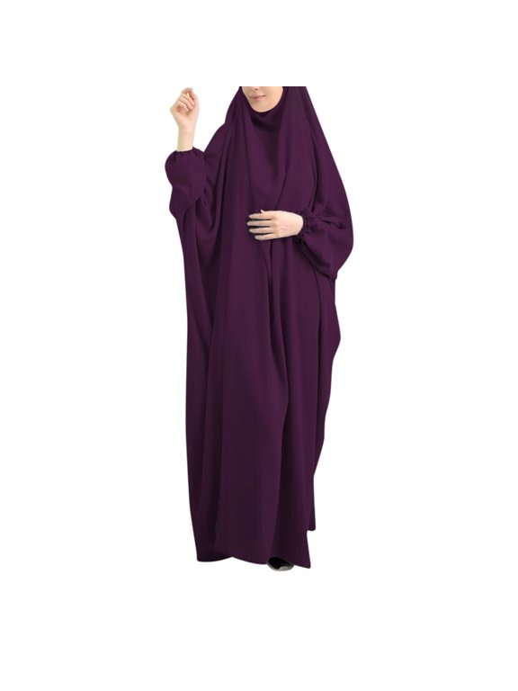 Dresses For Women 2024 Womens Casual Solid Muslim Robe Abaya Islamic Arab Kaftan Robe Muslim Dress Womens Dresses (Purple,One Size)