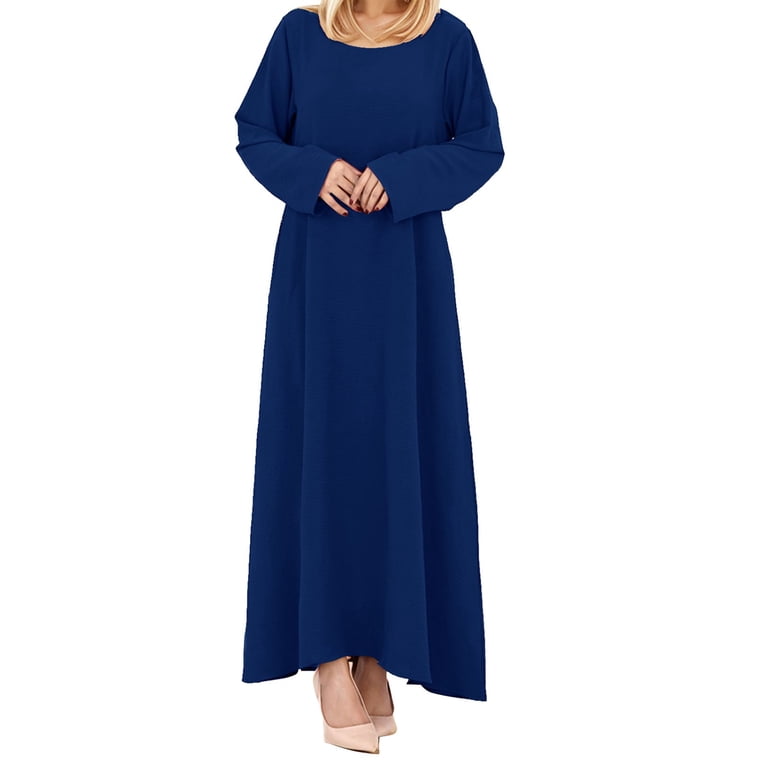 modern dress muslimah JBXKXYW Dresses For Women Women'S Muslim Abaya Long Sleeve Arab Dubai Abaya  Modern Middle Prayer Belt Eid Long Dress Womens Dresses (Dark Blue,XL)
