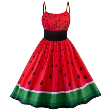 JBXKXYW Dresses For Women Women Watermelon Printing Party Dress Cocktail Prom Ballgown Fancy Dress Womens Dresses (Red,M)