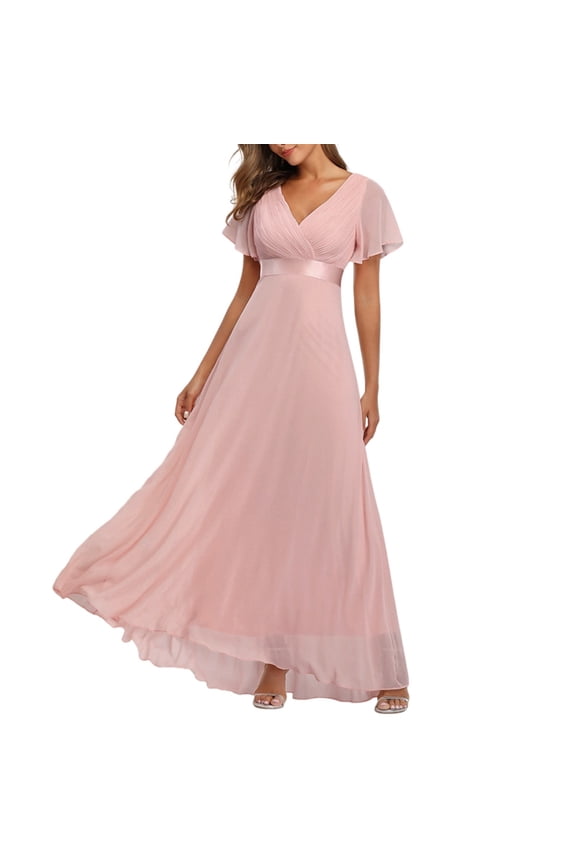 Dresses for Women 2024 Women Strapless Chiffon Prom Dress A Line Ruffle Bridesmaid Dresses formal Evening Gown Wedding Dresses Womens Dresses (Pink,S)