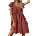 thumbnail image 1 of JBXKXYW Dresses For Women 2024 Womens Summer Dress V Neck Casual Flowy Swing Dresses Midi Babydoll Button Down Dress T Shirt Dress Womens Dresses (Red,M), 1 of 5