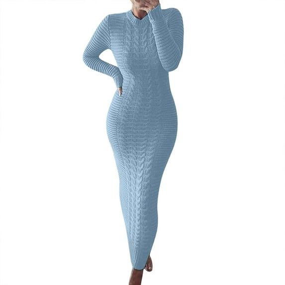 JBXKXYW Dresses for Women 2024 Autumn and Winter Sweater Fashion Long Sleeved Woolen Dress Womens Dresses (Blue2,XXL)