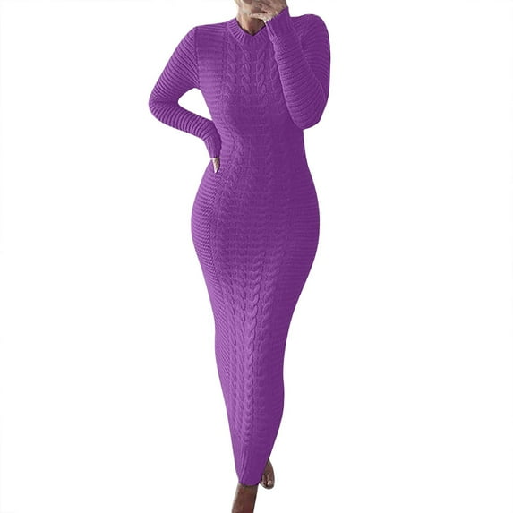 JBXKXYW Dresses for Women 2024 Autumn and Winter Sweater Fashion Long Sleeved Woolen Dress Womens Dresses (Purple,M)
