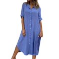 thumbnail image 1 of JBXKXYW Dresses for Women 2024 Plus Size Solid Color Cotton Linen Shirt Dress Womens Dresses Summer Dress (Blue,XXL), 1 of 6