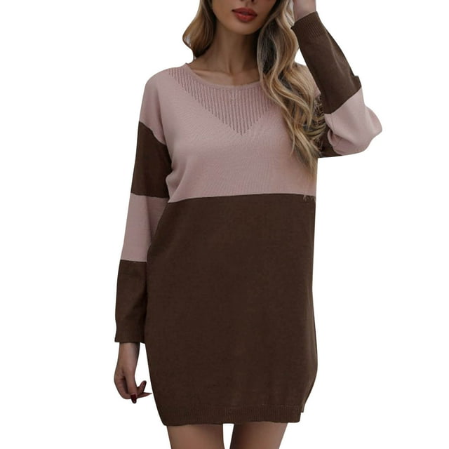 JBXKXYW Dresses for Women 2024 Women Autumn/Winter Knit Crew Neck