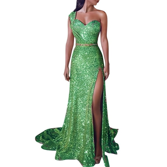 JBXKXYW Dresses for Women 2024 Women Sequin Prom Party Gown Sexy Gold Evening Bridesmaid V Neck Long Dress Womens Dresses (Green,L)