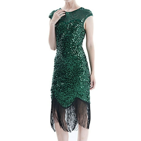 JBXKXYW Dresses for Women 2024 Women Tassel Prom Dresses Beaded Sequin Art Nouveau Deco Flapper Dress Womens Dresses (Green,XS)