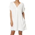 thumbnail image 1 of JBXKXYW Dresses for Women 2024 Women's Short Sleeved Solid Color Casual Loose V Neck Pleated Edge Doll Dress Womens Dresses (White,M), 1 of 5