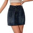 thumbnail image 1 of JBXKXYW Mini Skirt 2024 Summer Women'S Casual High Waisted A Line Skirt Button Mini Denim Skirt With Pocket Womens Skirt (Blue,Xl), 1 of 4