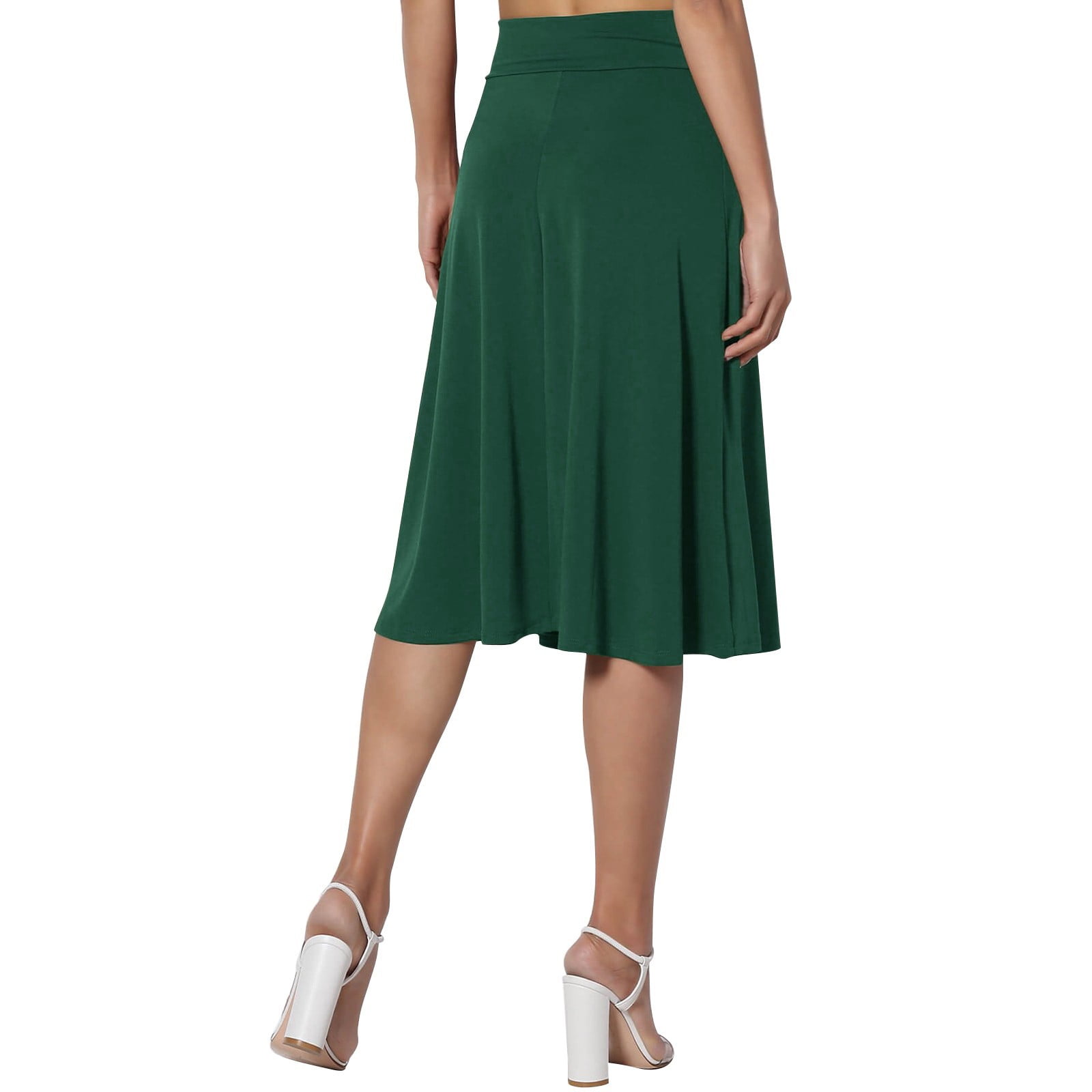 Skirts for Women Women's Simple Comfort Basic Stretch A Line Flared Knee Length Skirt High Waisted Skirt Cute Skirts Faldas Para Mujer (Army Green,S)