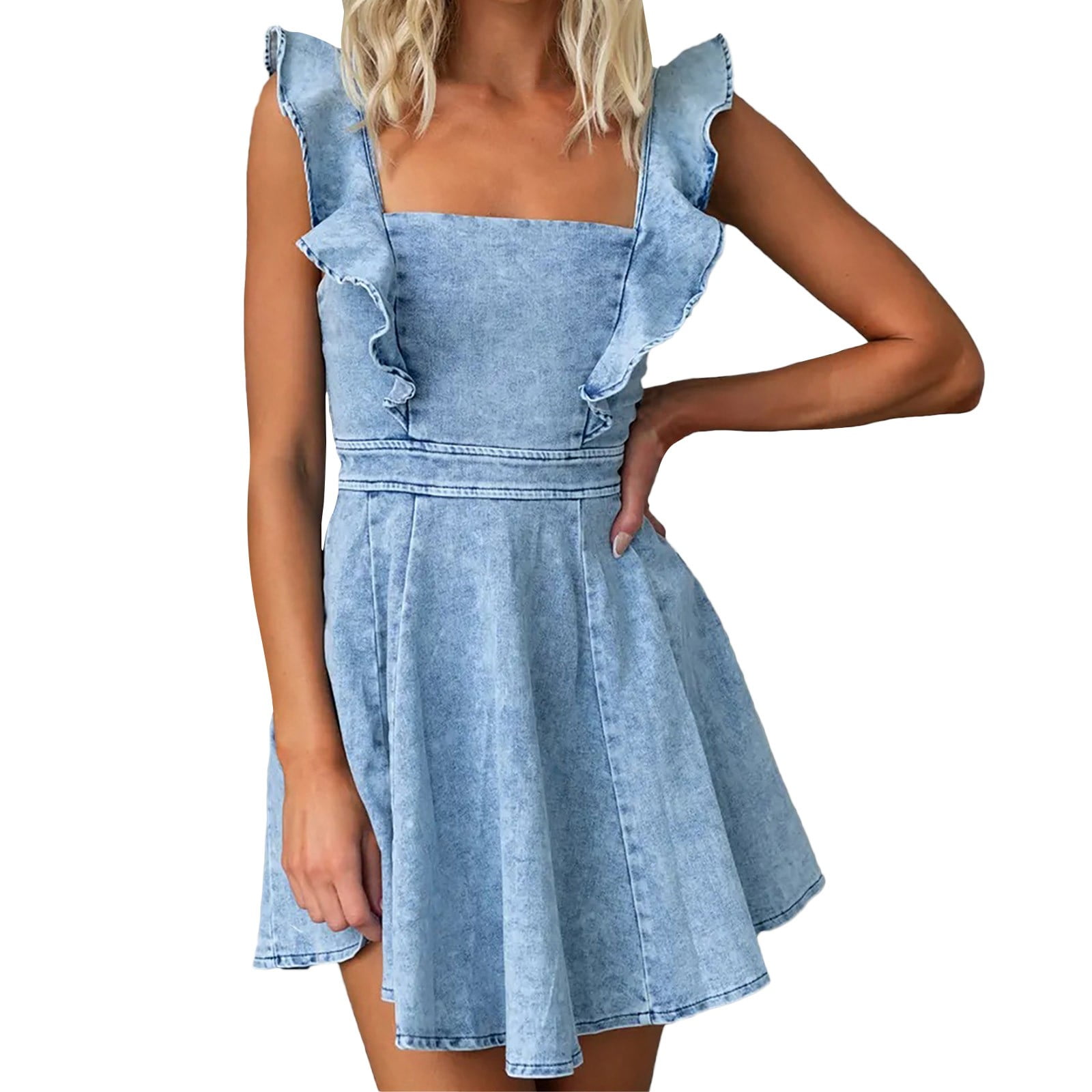 JBXKXYW Spring Dresses for Women 2024 Denim Dress for Women Ruffle ...