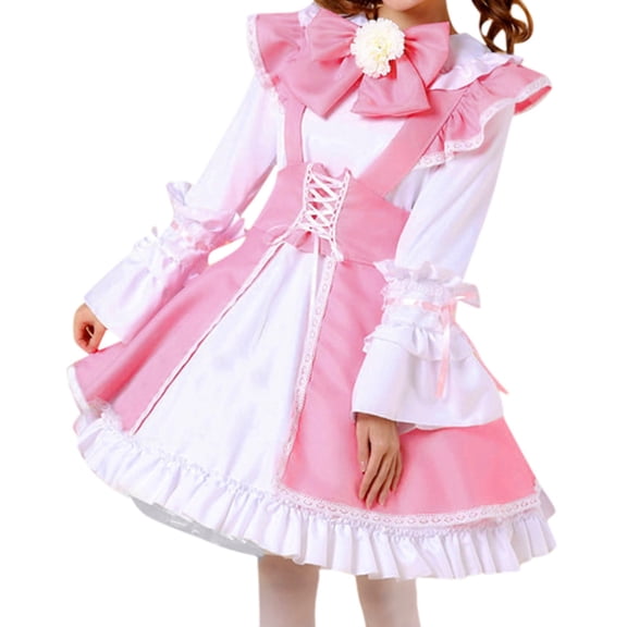 JBXKXYW Summer Dresses For Women 2024 Women'S Fashion Maid Outfit Cute Maid Outfit Costume Dress Set Womens Dresses (Pink,M)