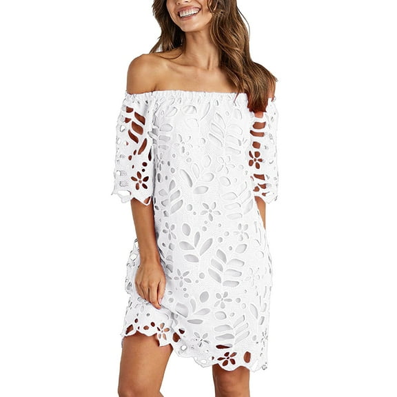 JBXKXYW Summer Dresses For Women 2024 Women's Solid Color One Shoulder Slim Hollow Dress Womens Dresses (White,XL)